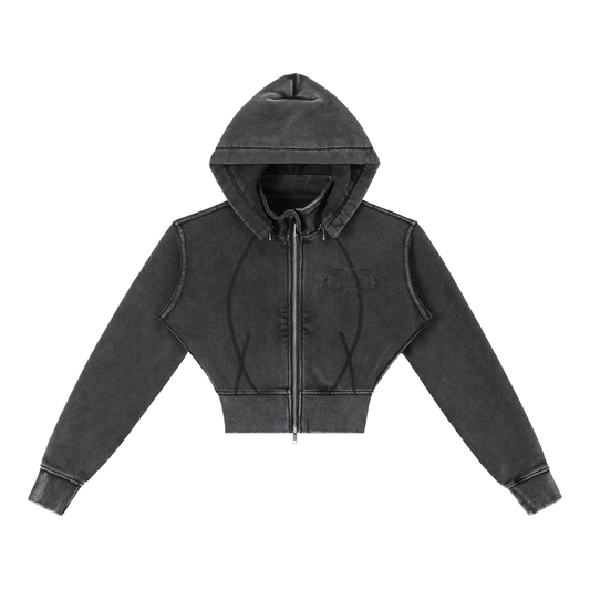Black Logo | Vintage Washed Cropped Fleece Hoodie
